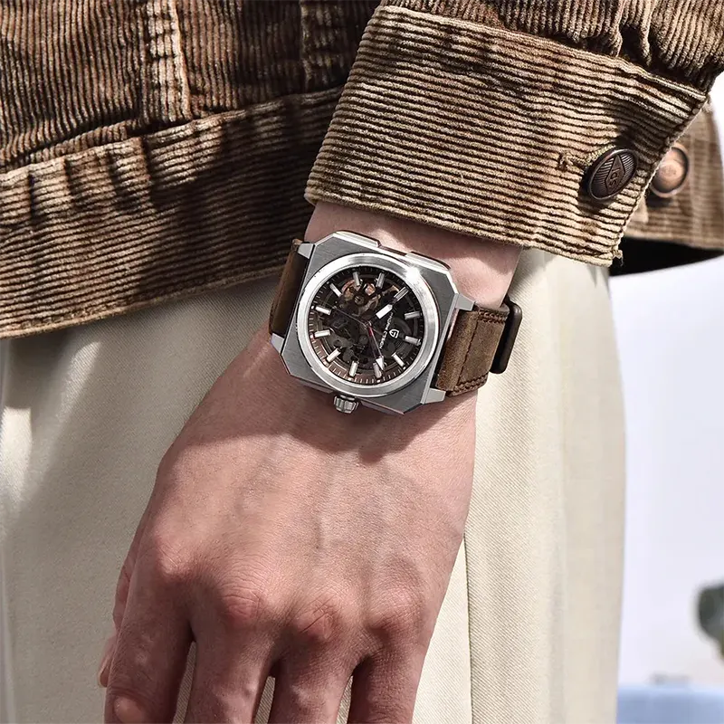 Pagani Design Skeleton Dial PU Leather Men's Watch- PD-1791